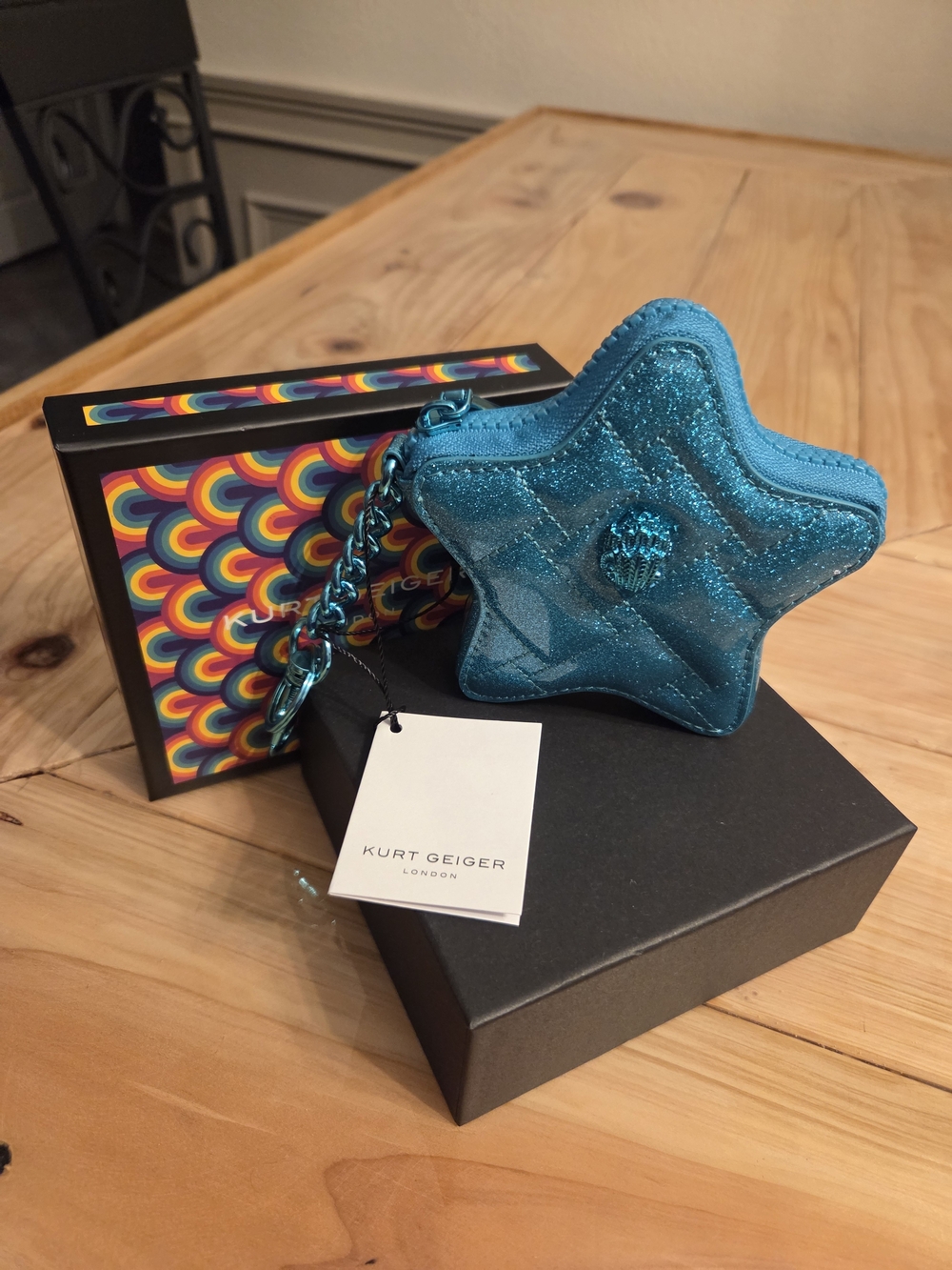 Kurt Geiger Blue Glitter Star Coin Purse with Chain